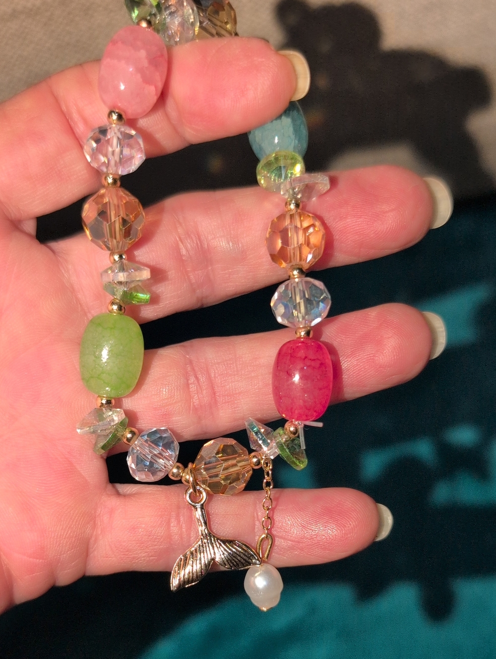 Multicolor Beaded Bracelet with Mermaid Tail Charm